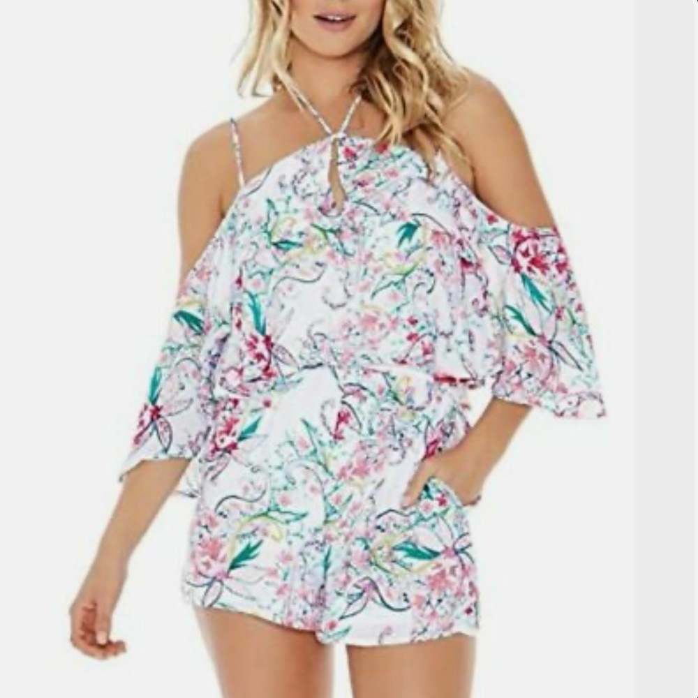 L*space seaside floral halter romper size small  Floral Off-Shoulder Romper